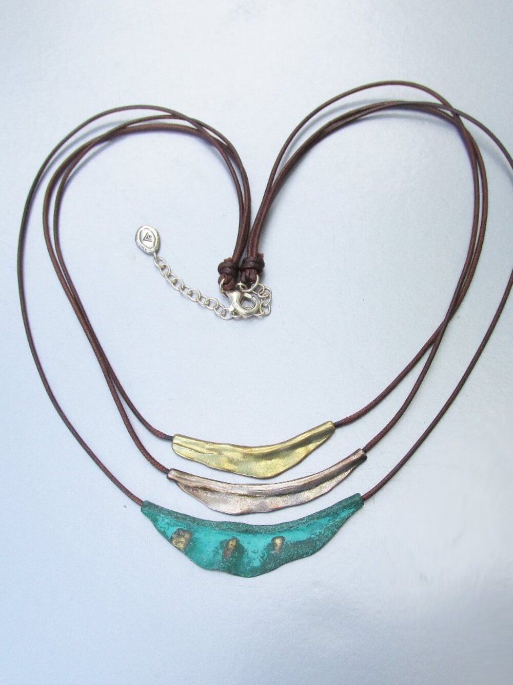 Signed SILPADA Cayman Sterling Silver Brass Patina 3 Strand Cord Necklace N3114
